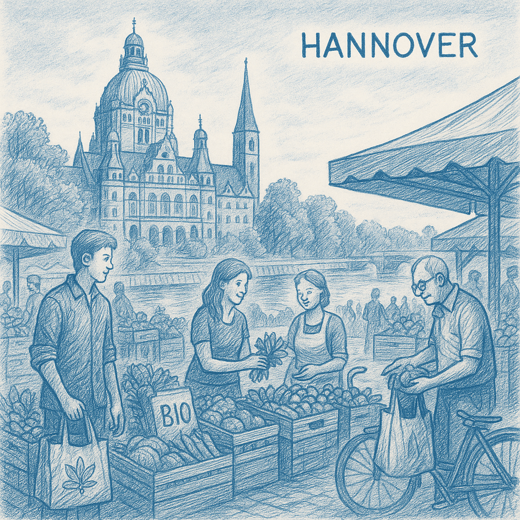 Hannover Stadt - Blau-Stich-Bild mit Marktplatz